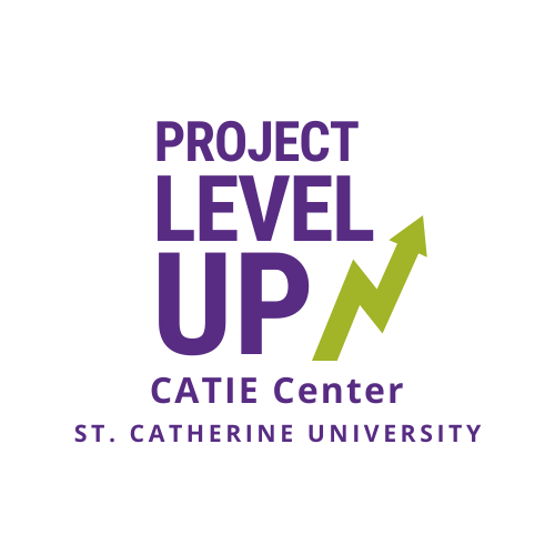 Logo - Project Level Up with an arrow pointing upward